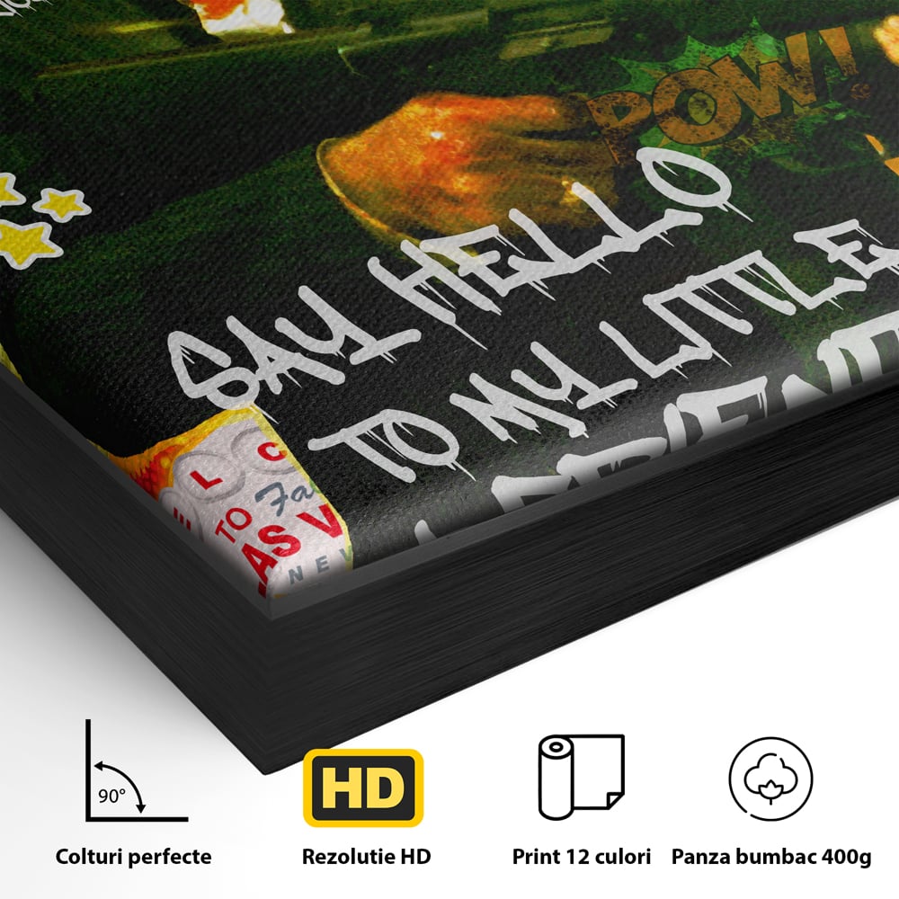 Detaliu al suprafetei: tablou canvas cu portretul lui alfredo pacino, in rama de aluminiu negru